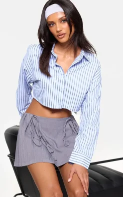 Blue Cropped Striped Shirt