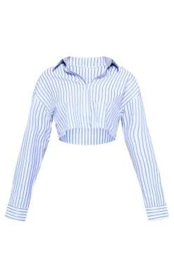 Blue Cropped Striped Shirt
