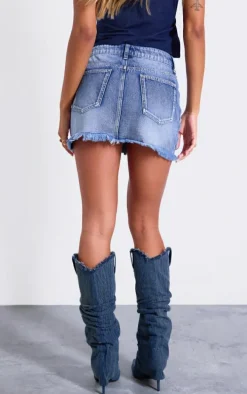 Blue Cross Applique Denim Mini Skirt