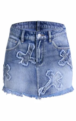 Blue Cross Applique Denim Mini Skirt
