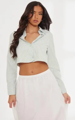 Blue Cross Back Stripe Cropped Shirt
