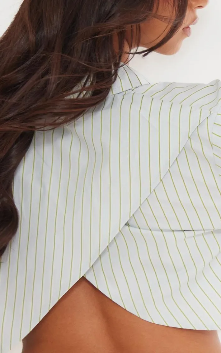 Blue Cross Back Stripe Cropped Shirt