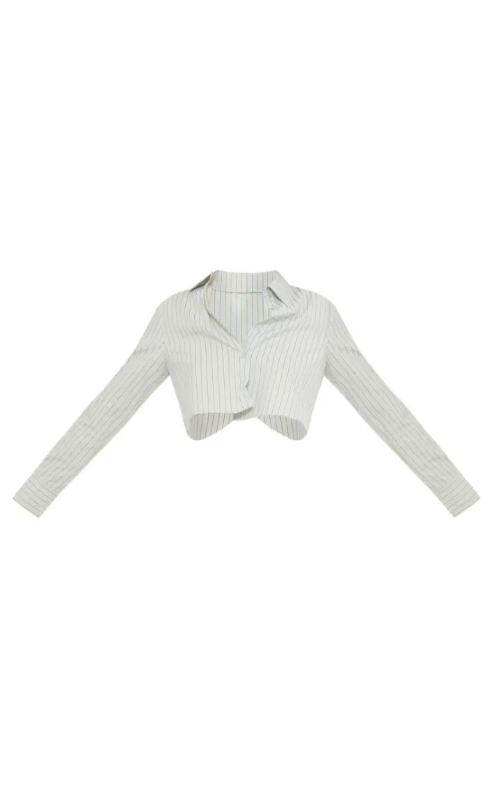 Blue Cross Back Stripe Cropped Shirt