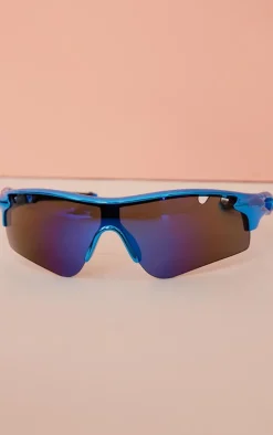 Blue Cut Out Sporty Sunglasses