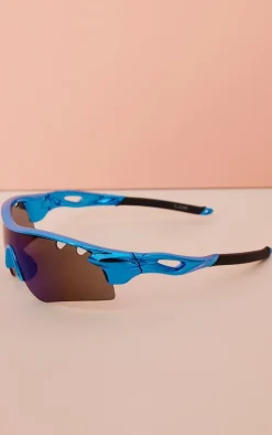 Blue Cut Out Sporty Sunglasses