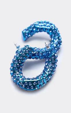 Blue Diamante Abstract Twist Hoop Earrings