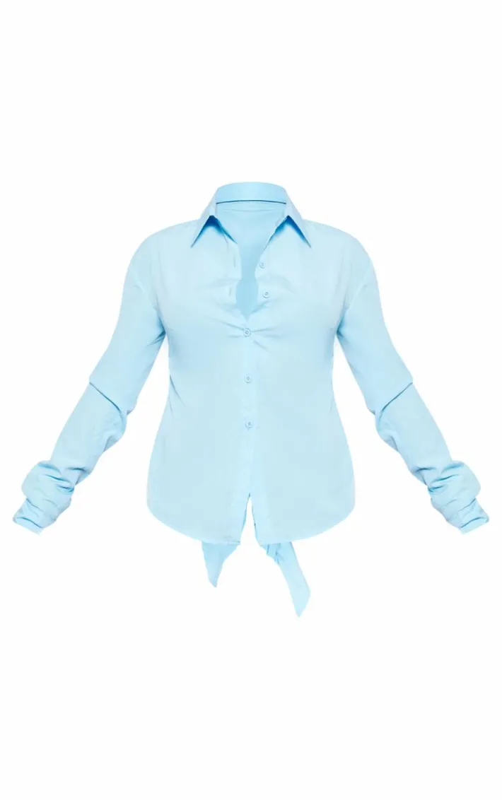 Blue Fitted Open Tie Back Shirt