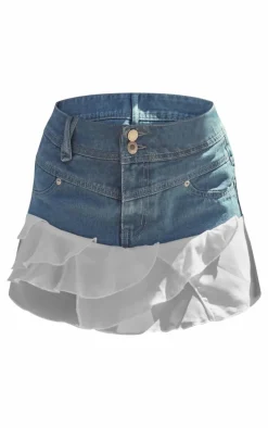 Blue Floaty Chiffon Denim Mini Skirt