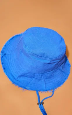 Blue Frayed Edge Toggle Bucket Hat