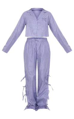 Blue Gingham Bow Detail Long PJ Pants