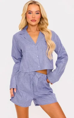 Blue Gingham Long Sleeved PJ Top