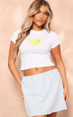 Blue Gingham Print Seersucker Flippy Mini Skirt