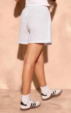 Blue Gingham Thin Waistband Floaty Shorts