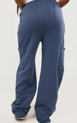 Blue Grey Elasticated Waist Pocket Cargo Straight Leg Sweatpants
