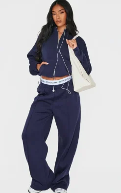 Blue Grey Seam Detail Wide Leg Sweatpants
