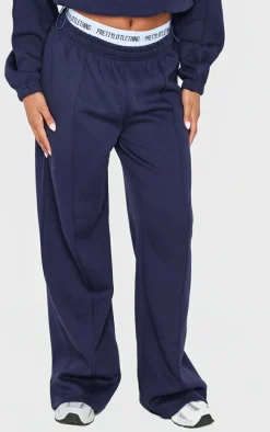 Blue Grey Seam Detail Wide Leg Sweatpants