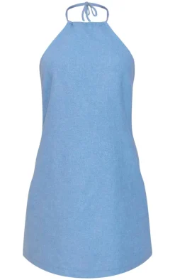 Blue Halterneck Linen Shift Dress