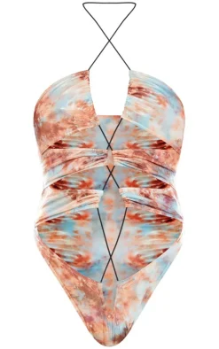 Blue Holographic Cut Out Swimsuit