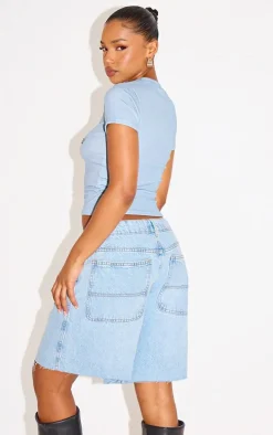 Blue Horse Print Ribbed Fitted T Shirt