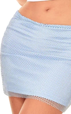 Blue Hot Fix Diamante Lined Mini Skirt