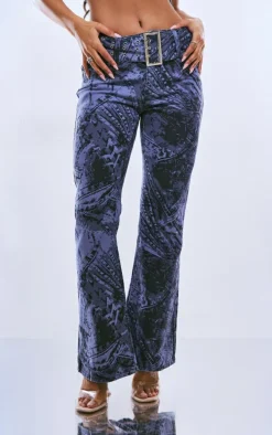 Blue Jean Print Flared Jeans