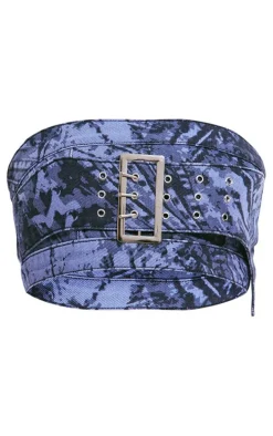 Blue Jeans Print Denim Belted Crop Top