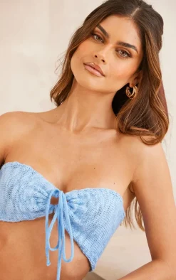 Blue Knitted Cross Over Bralet