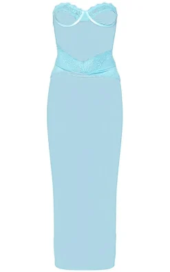 Blue Lace Bandeau Underwired Sheer Midaxi Dress