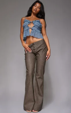 Blue Lace Ruffle Double Tie Strappy Top