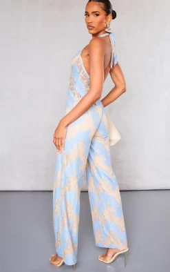 Blue Lace Underwired Corset Halter Jumpsuit