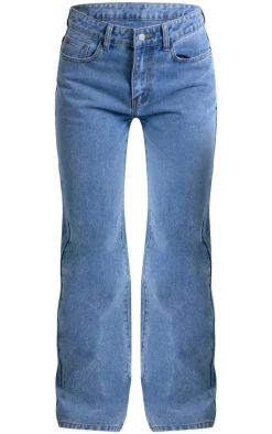 Blue Lace Waistband High Waist Straight Leg Jeans