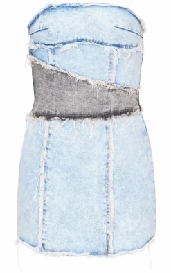 Blue Layered Denim Bandeau Mini Dress