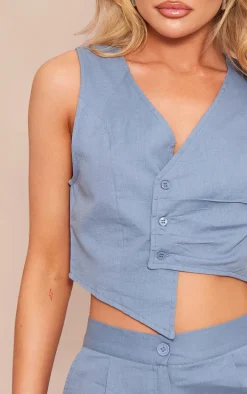 Blue Linen Look Tailored Shorts