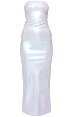 Blue Metallic Faux Leather Bandeau Maxi Dress