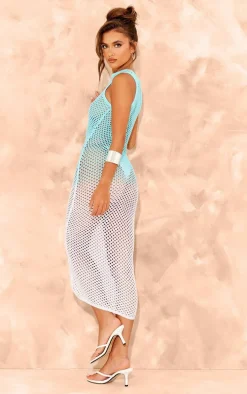 Blue Ombre Crochet Racer Neck Maxi Dress