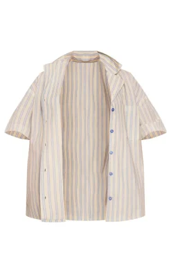 Blue Oversized Stripe Short Sleeve Shirt
