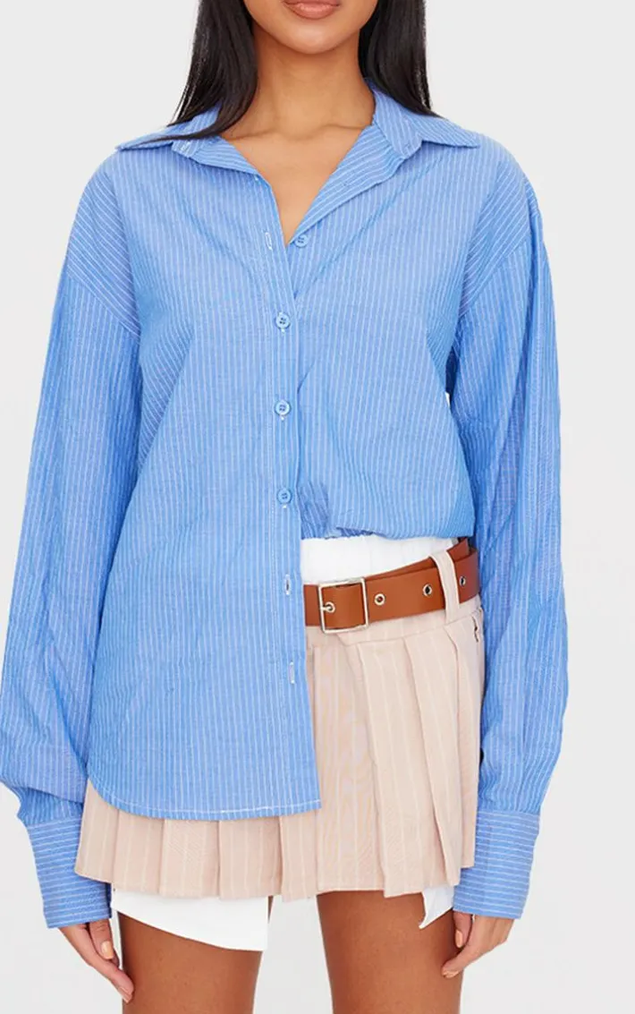 Blue Oversized Striped Cut Out Back Shirt