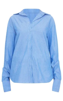 Blue Oversized Striped Cut Out Back Shirt