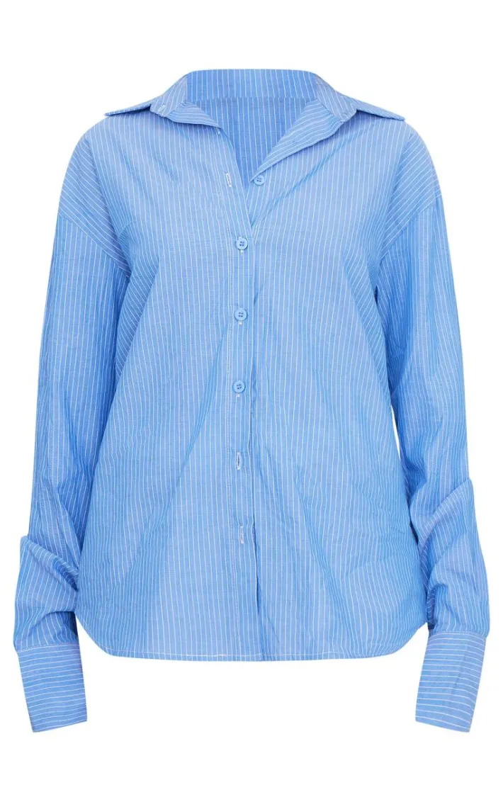 Blue Oversized Striped Cut Out Back Shirt