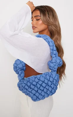 Blue Padded Knot Zip Shoulder Bag