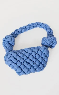 Blue Padded Knot Zip Shoulder Bag