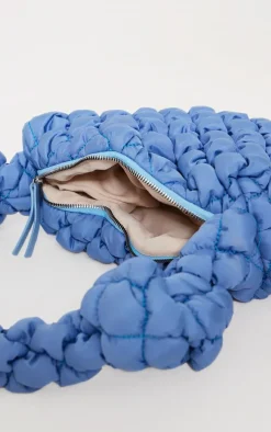 Blue Padded Knot Zip Shoulder Bag