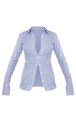 Blue Pinstripe Woven Fitted Shirt