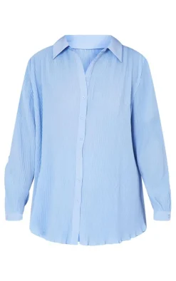 Blue Plisse Button Front Oversized Shirt