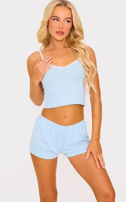 Blue Pointelle Cami And Short Set