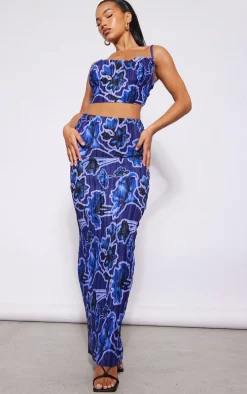 Blue Print Plisse Strappy Cowl Neck Top