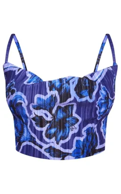 Blue Print Plisse Strappy Cowl Neck Top
