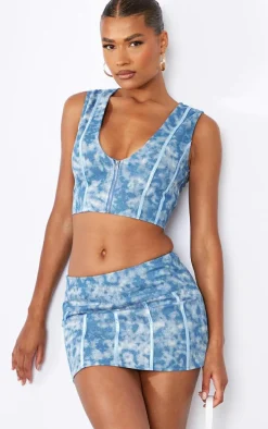 Blue Print Washed Twill Zip Up Corset