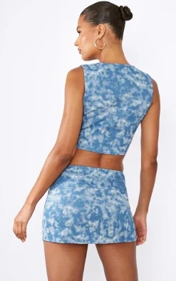 Blue Print Washed Twill Zip Up Corset