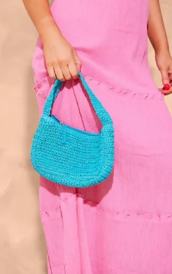 Blue Raffia Shoulder Bag